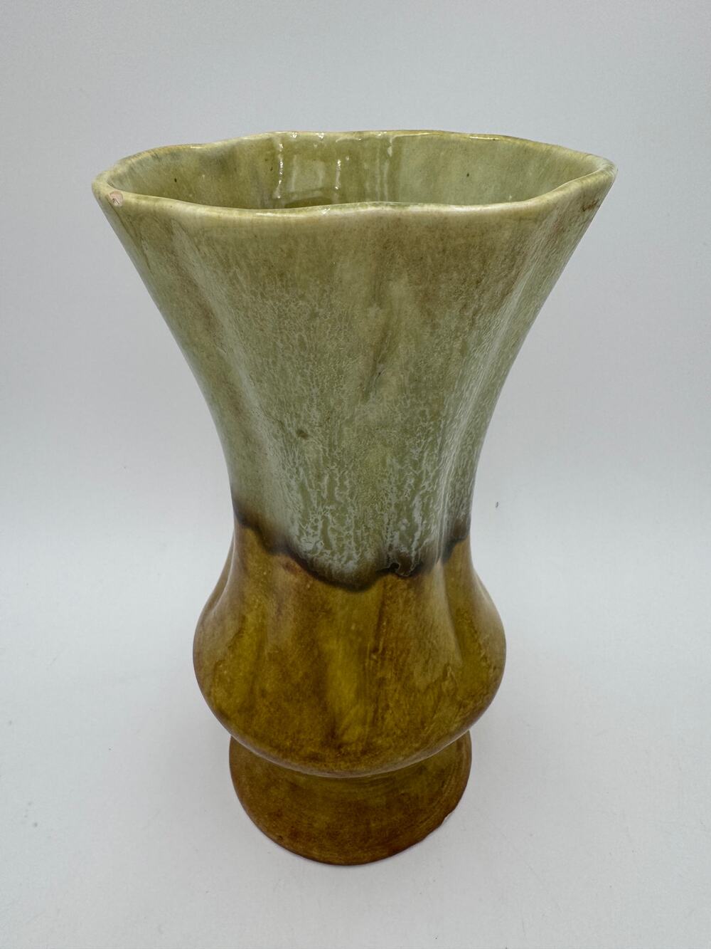 Vintage Vase MCM Drip Glaze in Green Tones Planter 9.5 Inches Mid Century